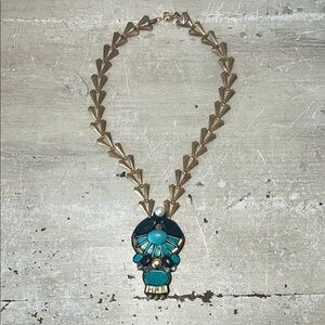 Artistic Gold and Turquoise Ranjana Khan Statement Necklace